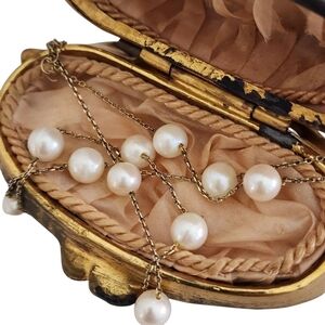 Dainty Pearl Station Necklace Gold Vermeil 925 Sterling Silver A0046 -Q1